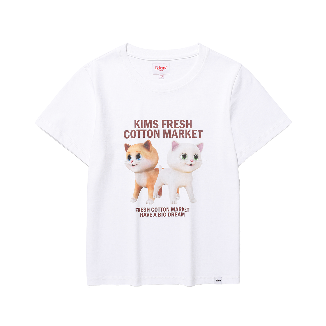 KIB5MFT526AWH Kims Fresh Cotton Market Head Flower Garden Cat Tee White