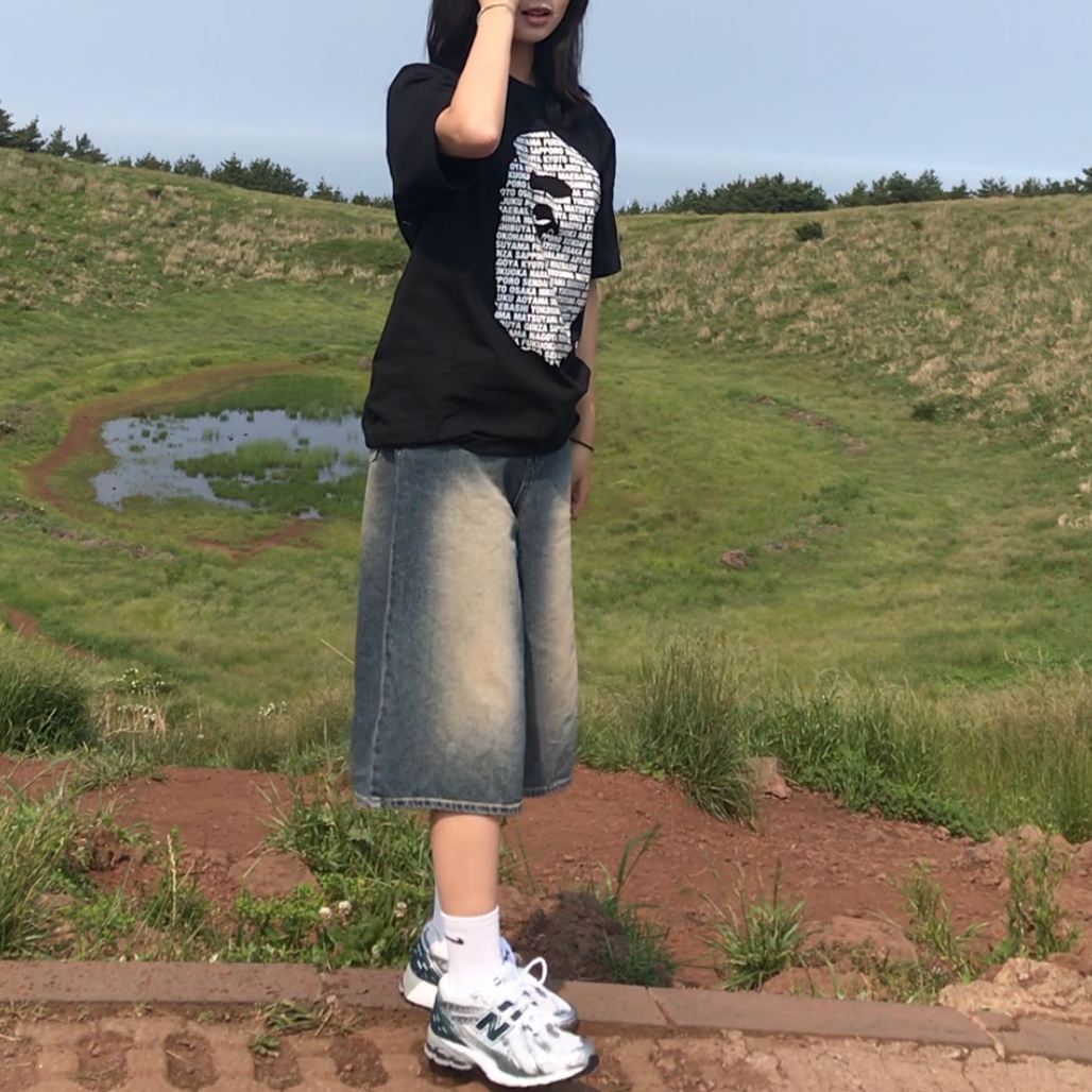 BAPE Japan Ape Head T-Shirt Black 착용 스타일 - 1