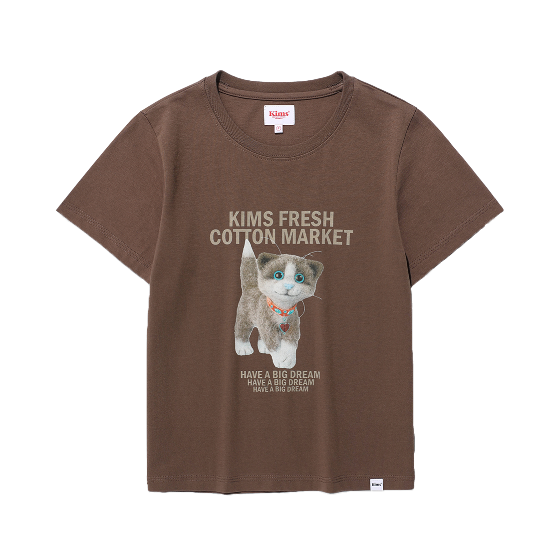 KIB5MUT525ABR Kims Fresh Cotton Market (Unisex) Mad Eyes Cat Tee Brown