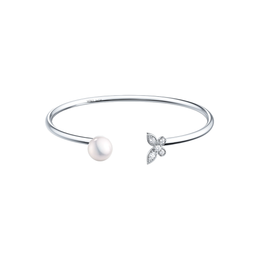 HDMI0628BL Miko Morpho Pave S Akoya Pearl Diamond Wire Bangle  White Gold