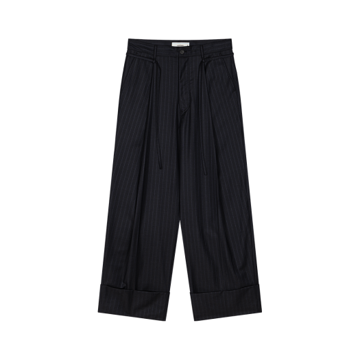 Waviness25206 Waviness Deep One Tuck Turn Up Slacks Black Stripe
