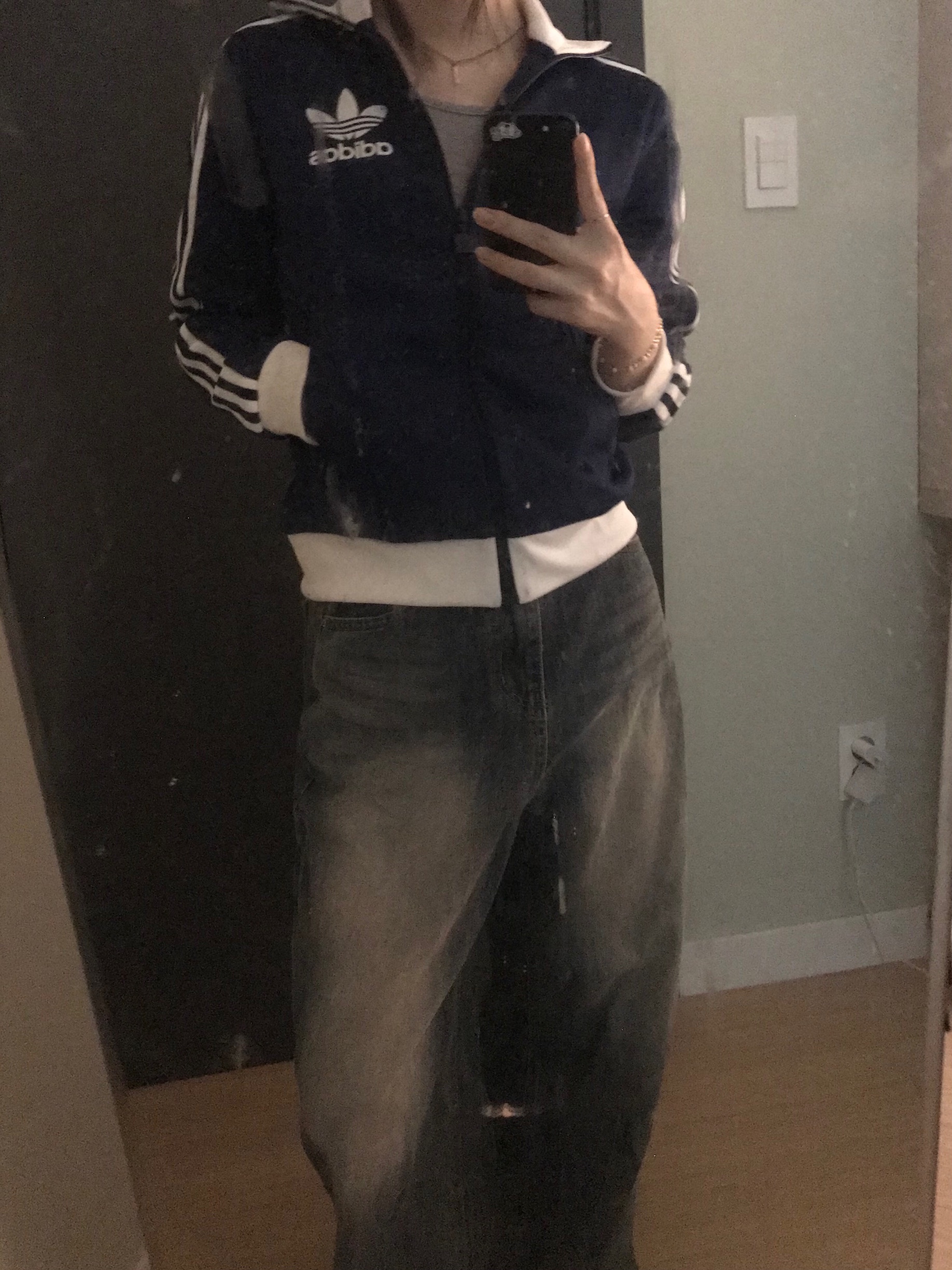 (W) Adidas Beckenbauer Track Top Dark Blue - KR Sizing 착용 스타일