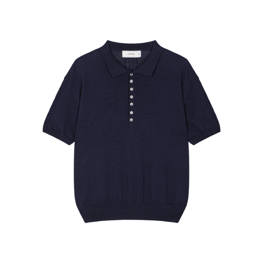 Waviness25217 Waviness Linear Bloom Half Collar Knit Navy