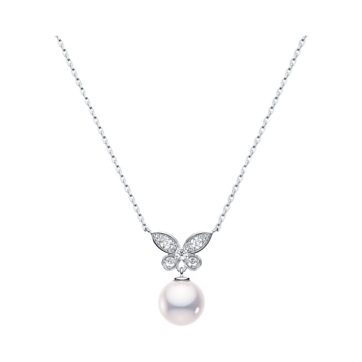 HDMI0628P Miko Morpho Pave S Akoya Pearl Diamond Necklace White Gold