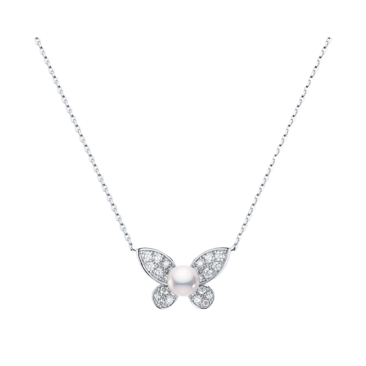 HDMI0627P Miko Morpho Pave M Akoya Pearl Diamond Necklace  White Gold