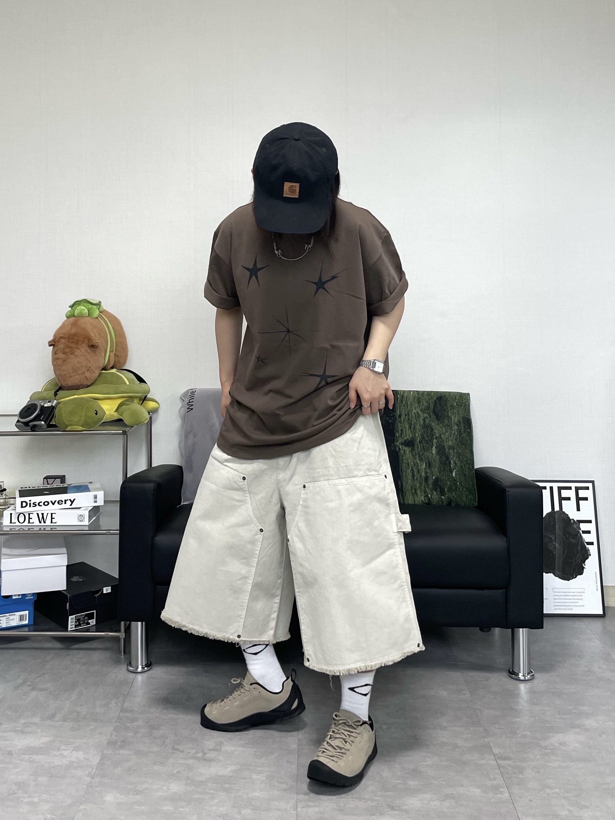 Carhartt Canvas Cap Black, (W) Keen Jasper Suede Sneakers Silver Mink 착용 스타일 - 1