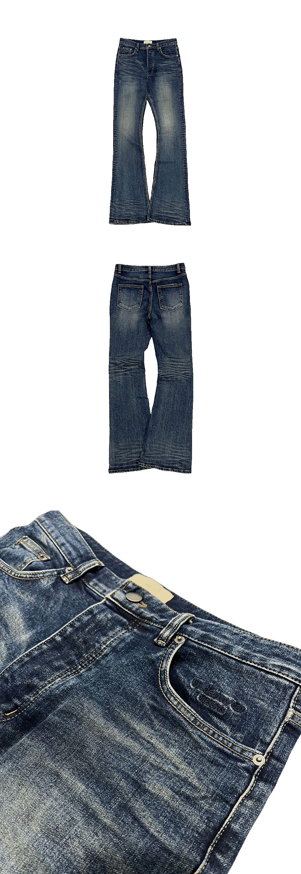 【Undermycar】Mu114 WASHED FLARE JEANS BLK Undermycar - Mud Destroyed Wide Flare Jeans | HBX - Globally