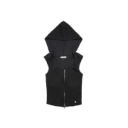 Don't Ask My Plan Luna Hooded Crop 2way Zip Up Sleeveless - Black