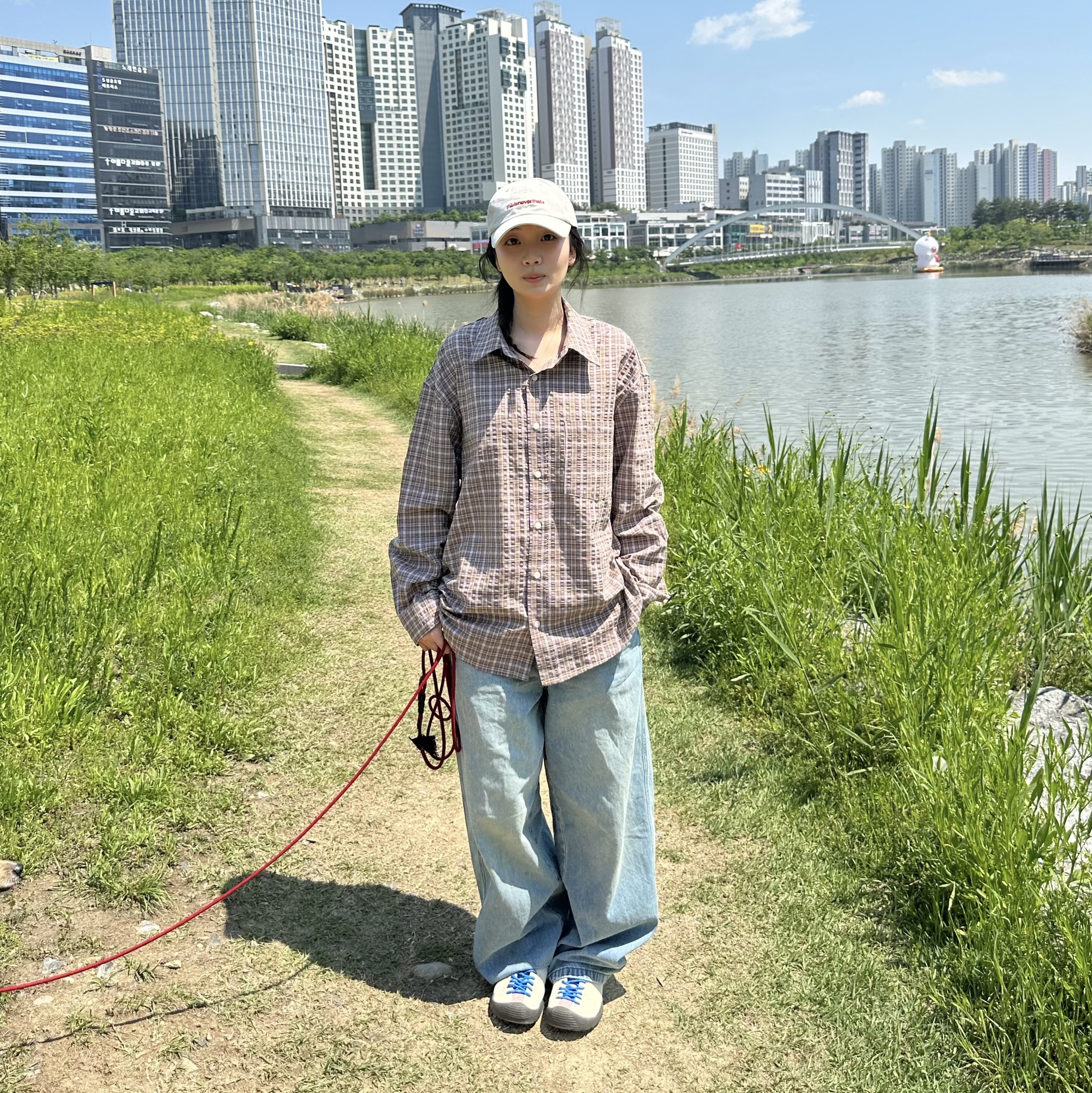 Permanent Archive Fine Checkered Shirt Purple & Yellow, (W) Keen Jasper Suede Sneakers Birch Fawn 착용 스타일 - 5