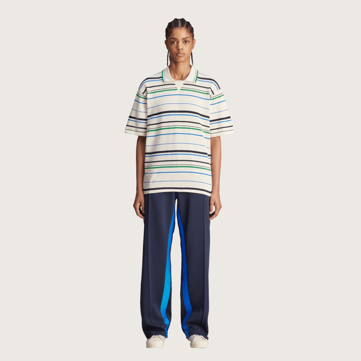 Adidas x Wales Bonner Knit Polo Shirt Wonder White Green - KR Sizing 착용 스타일 - 3