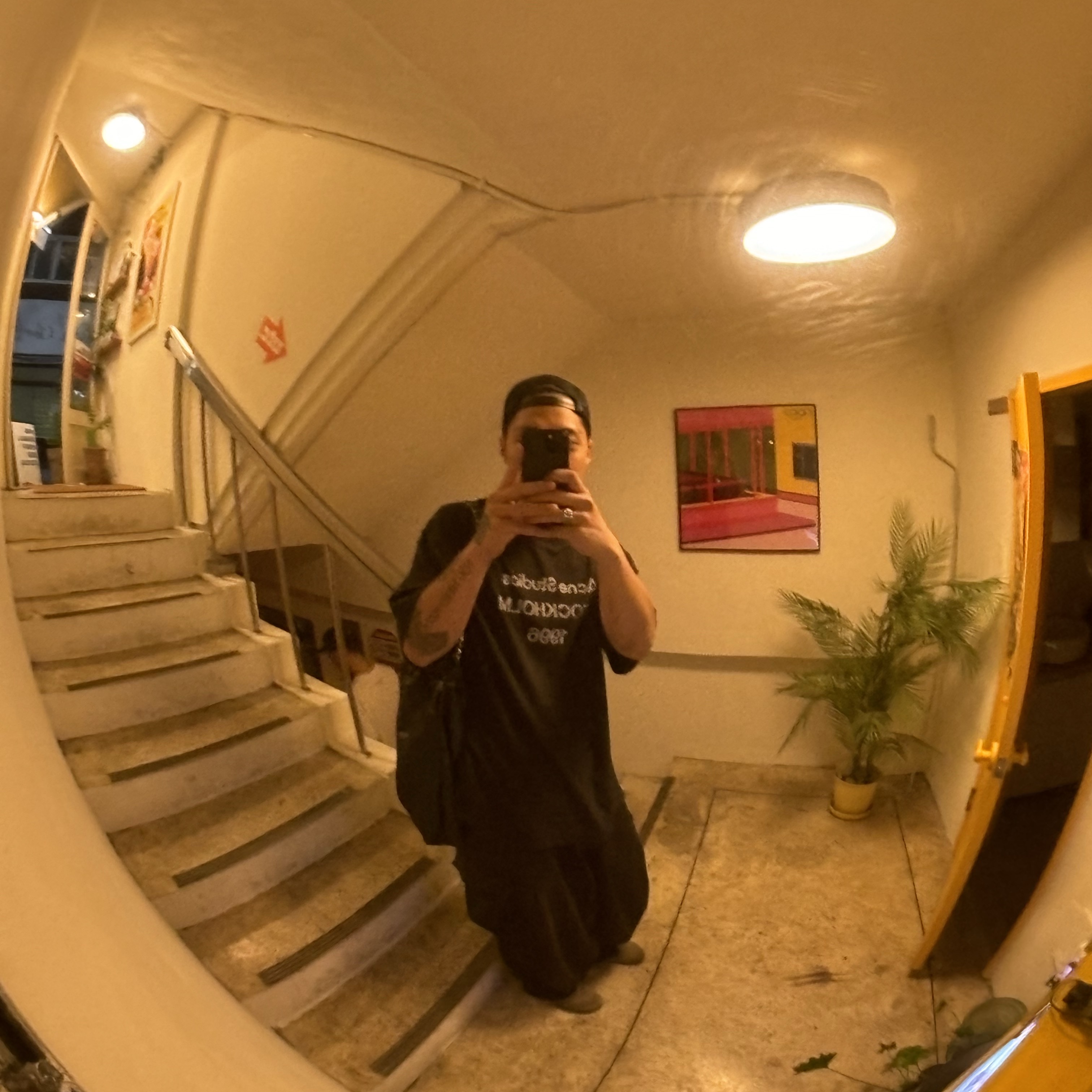 Acne Studios Logo T-Shirt Fade Black, Chrome Hearts Cemetery Trucker Hat Black 착용 스타일