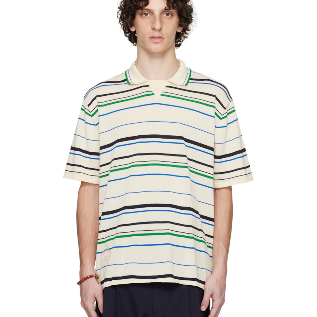 Adidas x Wales Bonner Knit Polo Shirt Wonder White Green - KR Sizing 착용 스타일 - 5