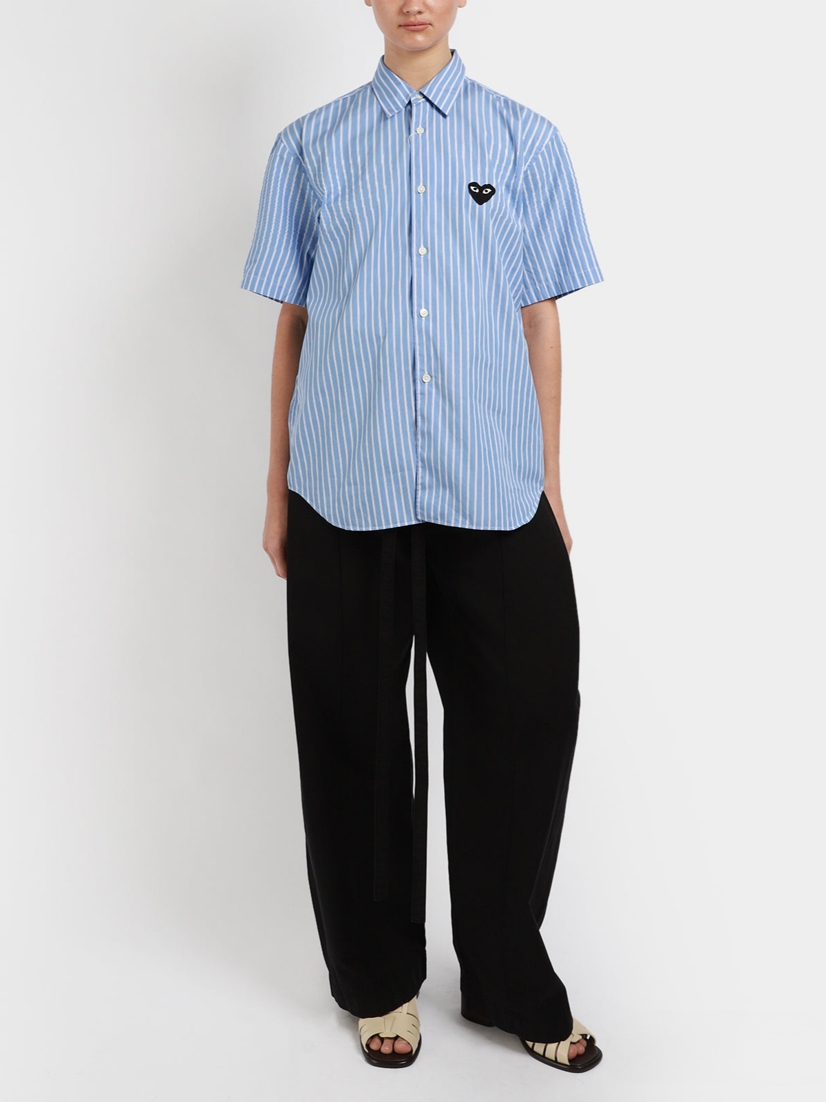 Play Comme des Garcons Striped Short Sleeve Shirt Light Blue, Play Comme des Garcons Striped S/S Shirt Light Blue 착용 스타일
