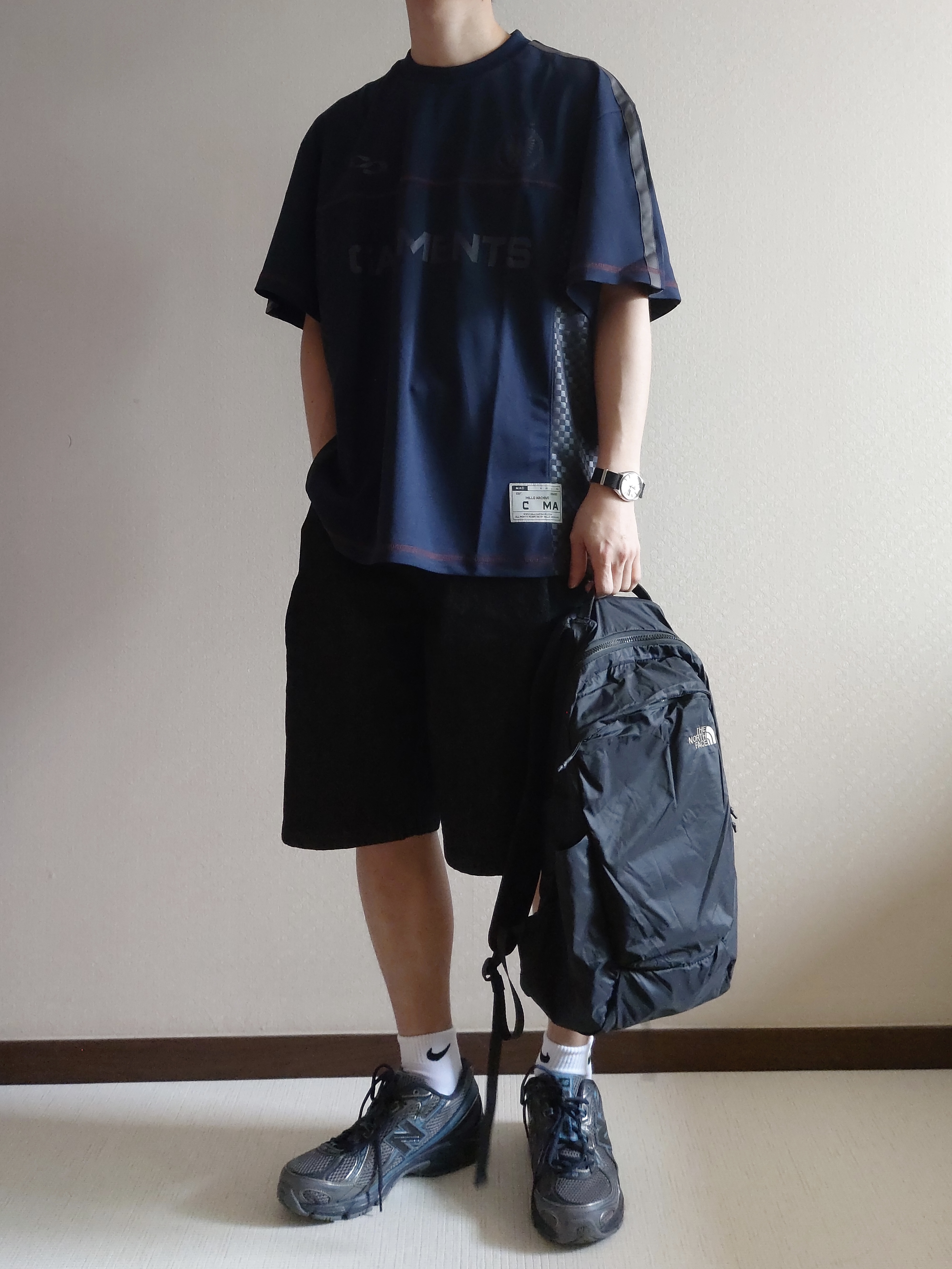 New Balance 740v2 Castlerock Terrarium, Millo Archive Team Garments Half Jersey Navy 착용 스타일
