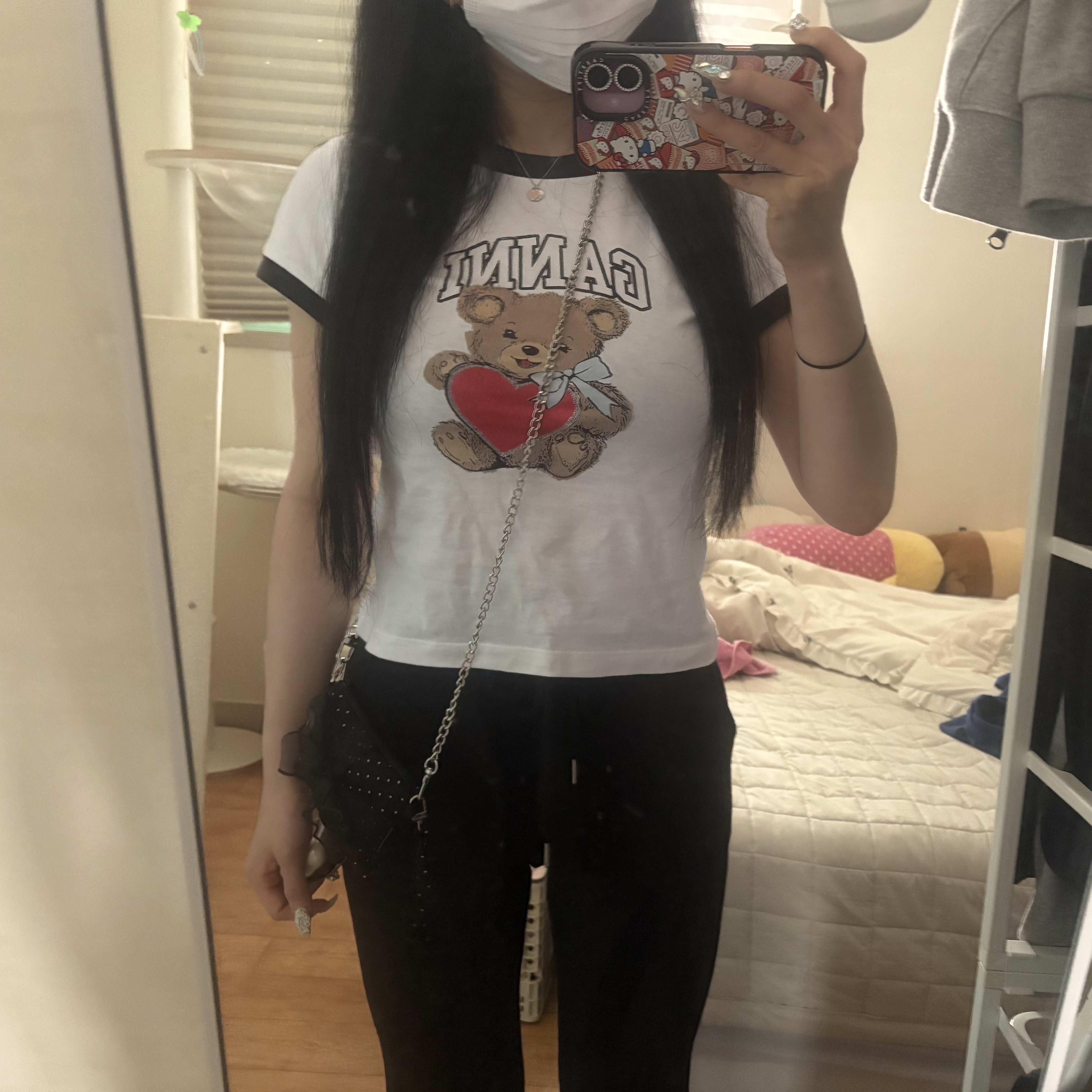 (W) Ganni Basic Jersey Bear T-Shirt White 착용 스타일 - 2
