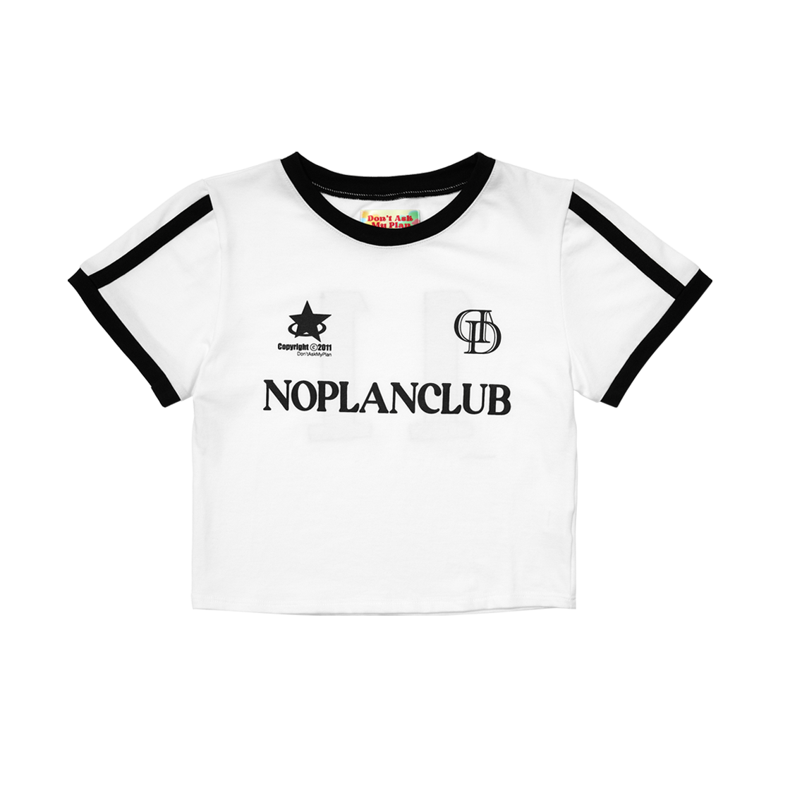 DTTS2405SG1WHT Don't Ask My Plan 'No Plan Club' Crop Top - White