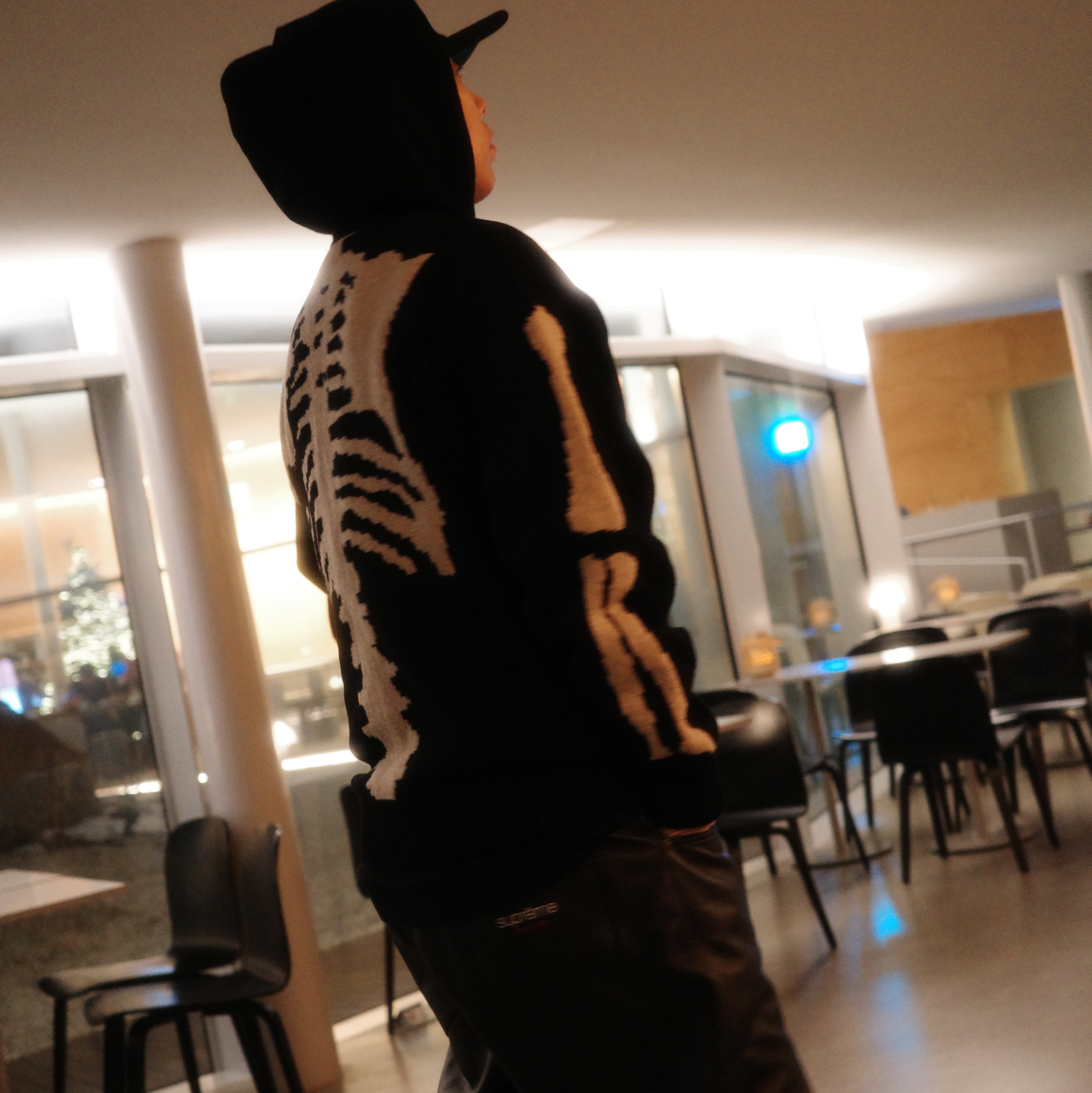Kapital 5G Wool Bone Hooded Sweater Black, Supreme Leather Baggy 5-Pocket Jean Black - 24FW 착용 스타일
