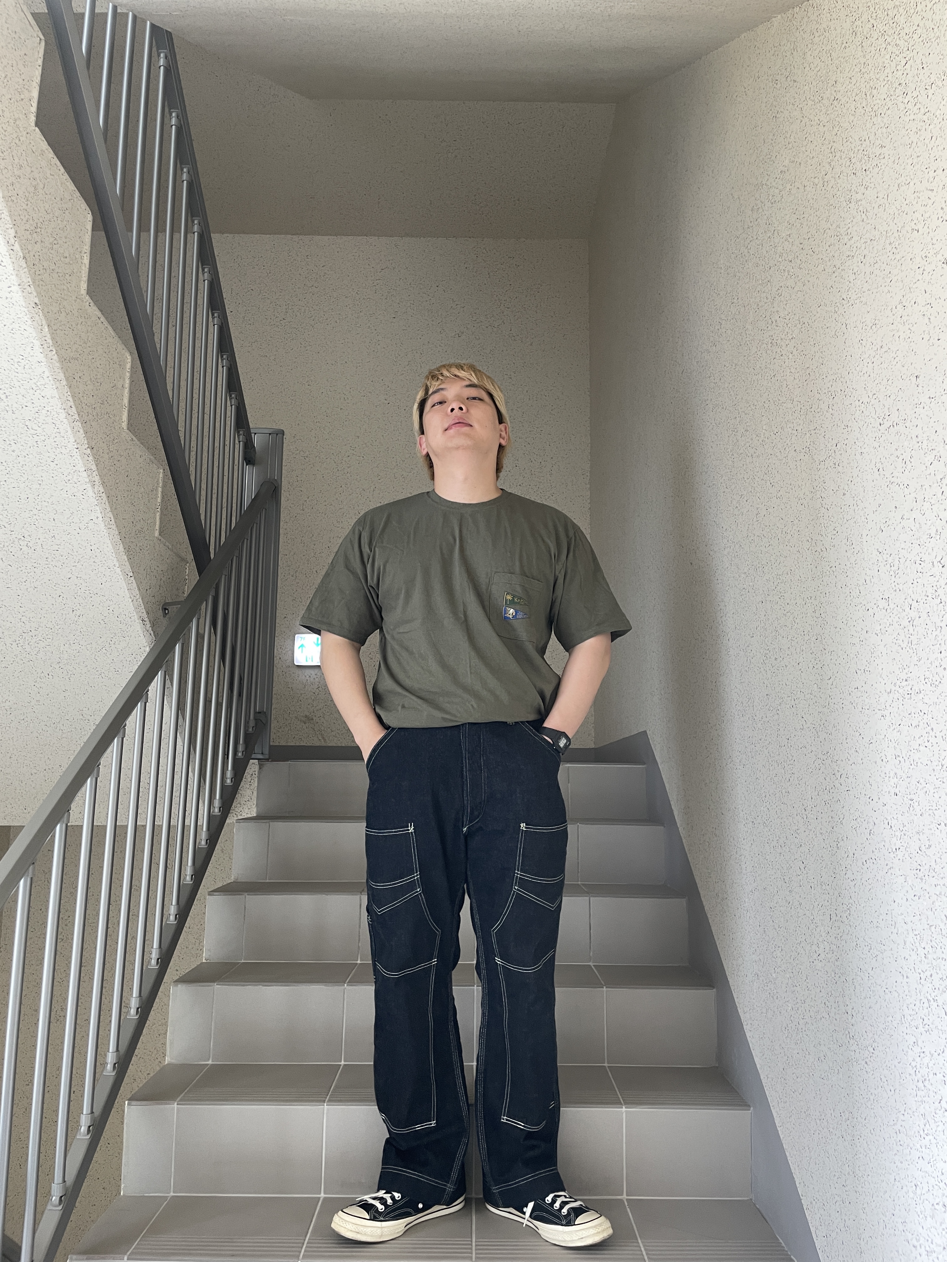 Converse Chuck 70 Ox Black - Standard, Kapital 20 Jersey Pennant T-Shirt 4 Flags Khaki 착용 스타일 - 4