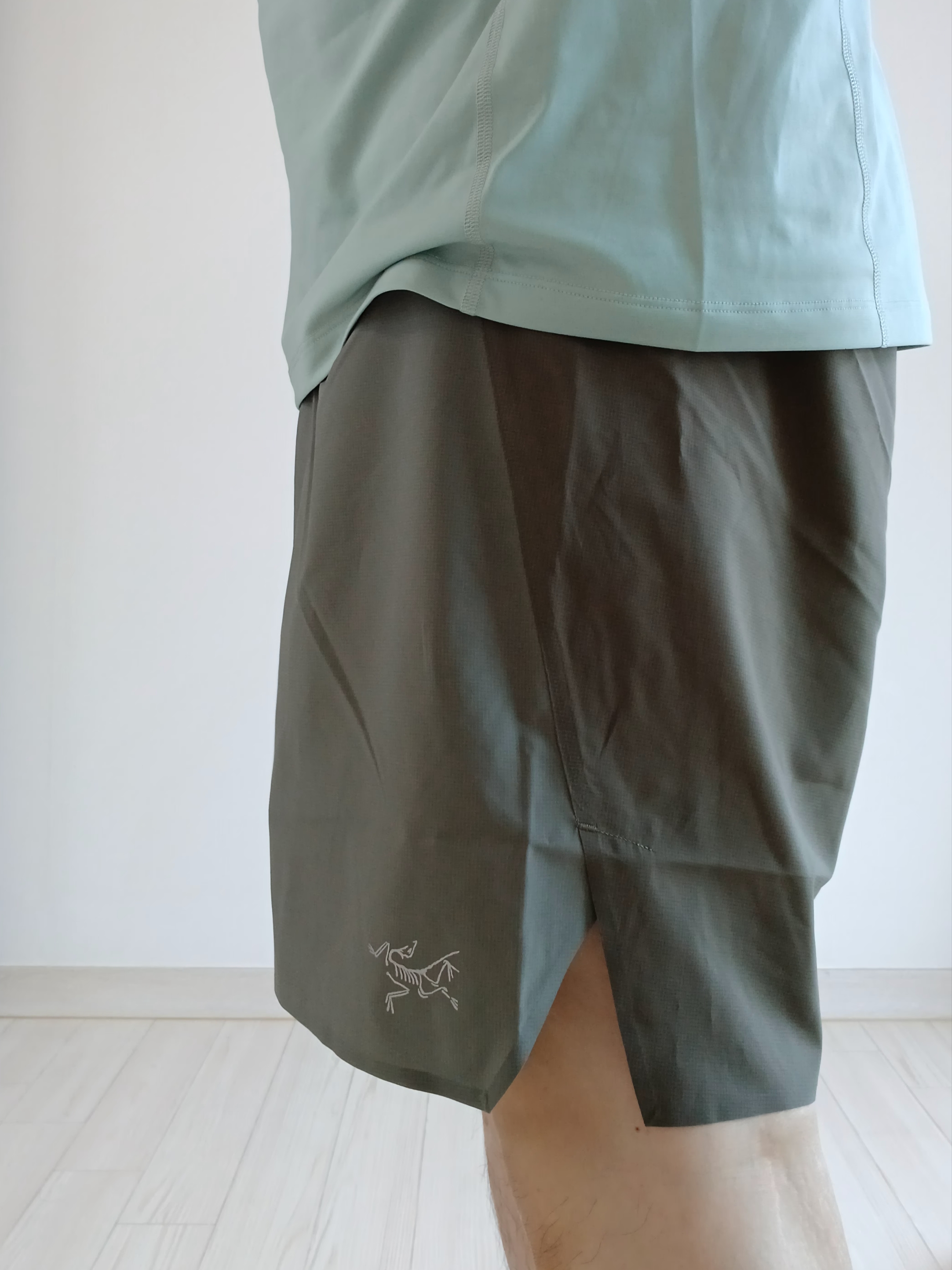 Arc'teryx Motus Arcword Crew SS T-Shirt Stone Green Heather, Arc'teryx Norvan Liner 7 Inch Shorts Forage Tatsu 착용 스타일 - 3