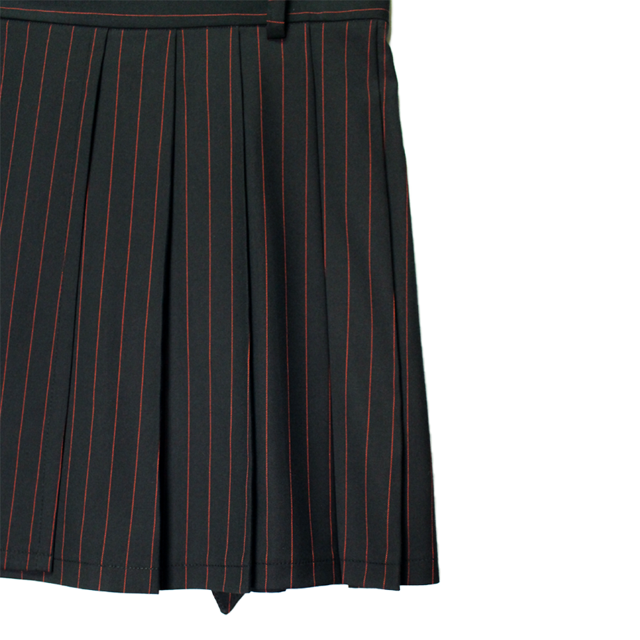 산시 랩  플리츠 스커트 레드 핀스트라이프(SANSI Wrap Pleats Skirt Red Pinstripes) - 4