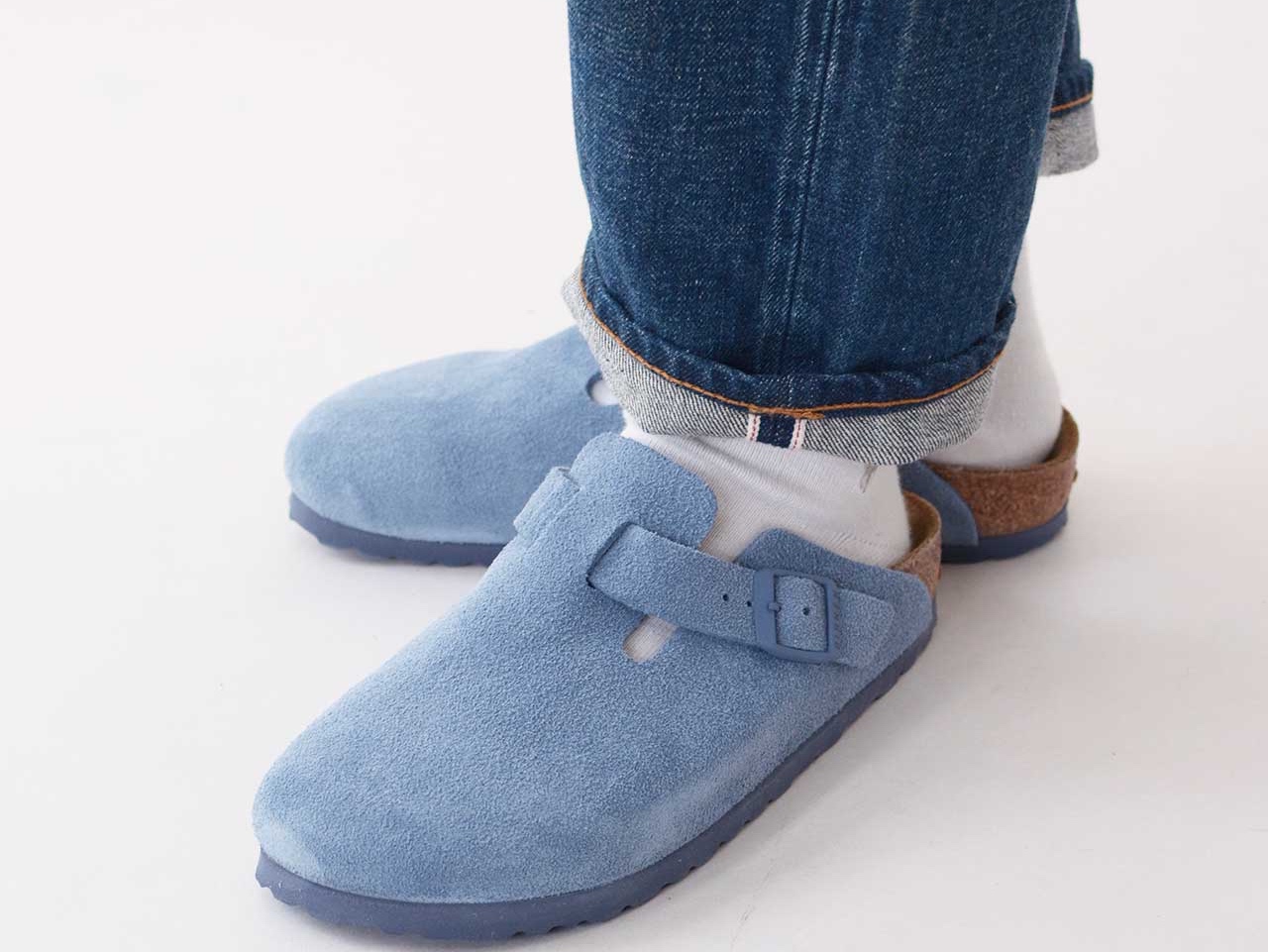 Birkenstock Boston BS Suede Leather Elemental Blue - Regular 착용 스타일 - 3