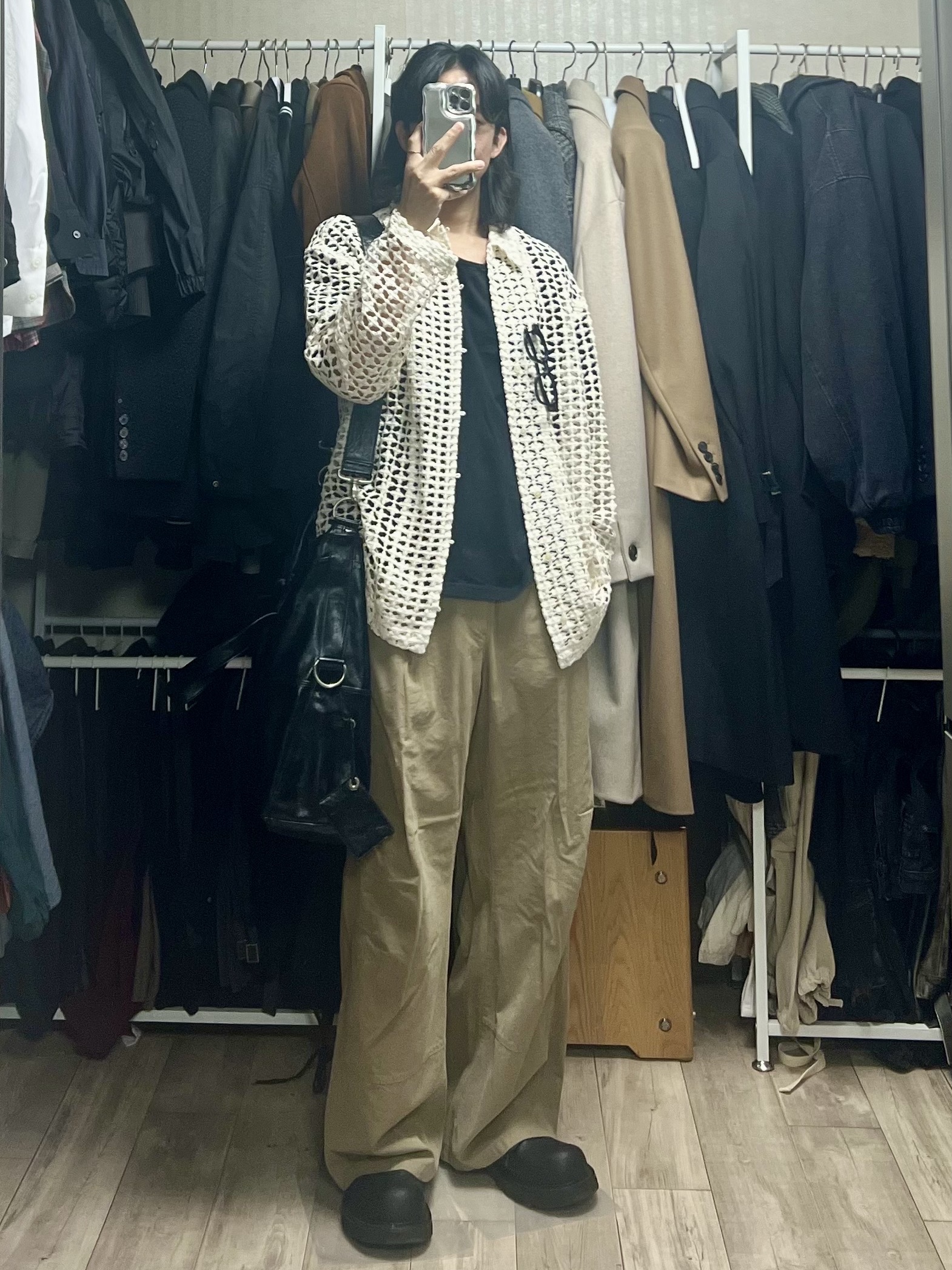 Typing Mistake Flower Crochet Shirts Jacket Ivory 착용 스타일