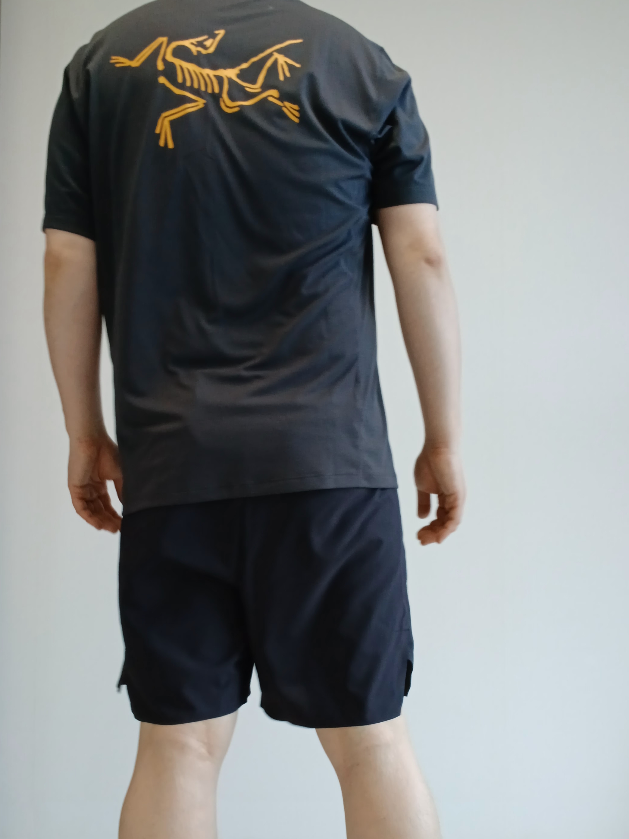Arc'teryx Motus Arcword Crew SS T-Shirt Black Heather, Arc'teryx Norvan Liner 7 Inch Shorts Black 착용 스타일 - 7