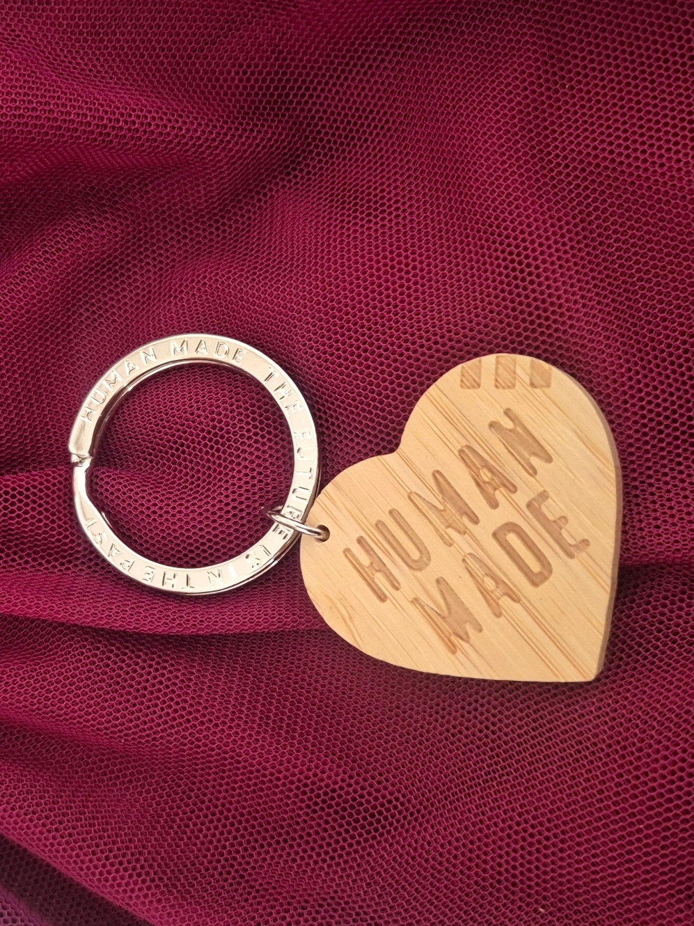 Human Made Heart Bamboo Keyring Beige 착용 스타일