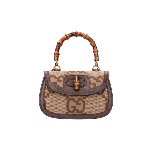 ITLMI2NV5OQM GUCCI Bamboo 1947 Small Python Top Handle Bag Leather Fabric Brown