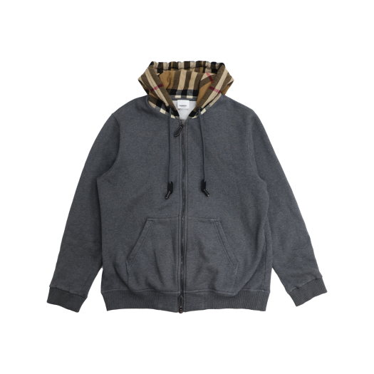 ITGJOBHK4L3B Burberry Check Hooded Zip-Up in Grey Polyester