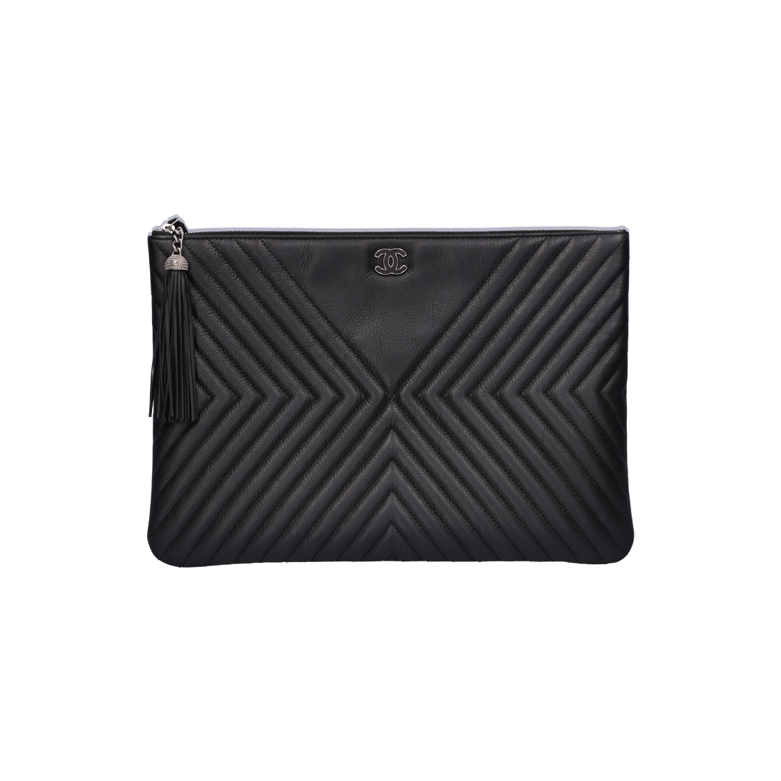 ITRSDRH89EUE Chanel Chevron Tassel Clutch Bag in Black Lambskin - 대표 이미지 #1