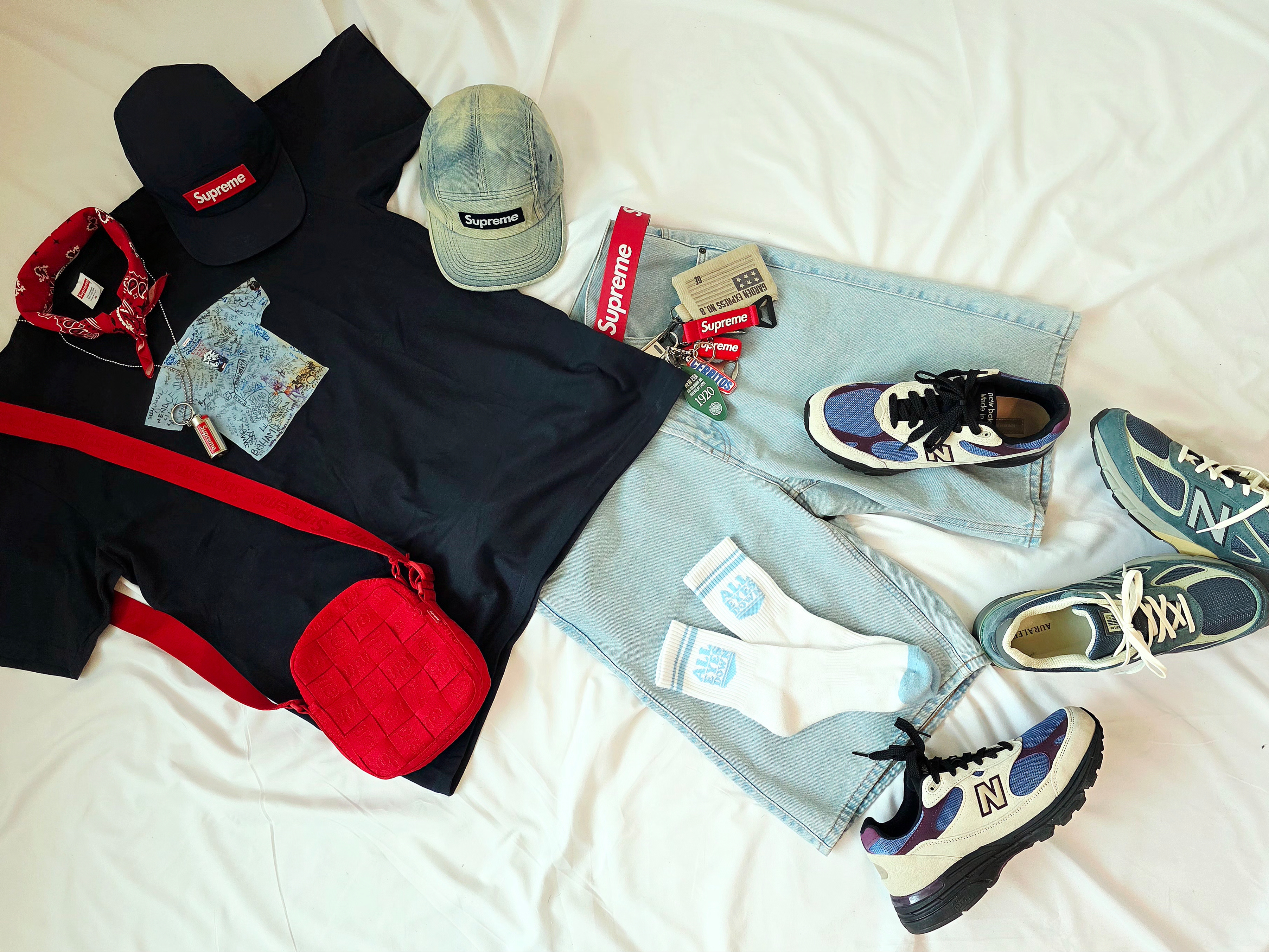 Supreme Announcing T-Shirt Black - 25SS, Supreme Waxed Ripstop Camp Cap Light Pink - 24FW 착용 스타일 - 4