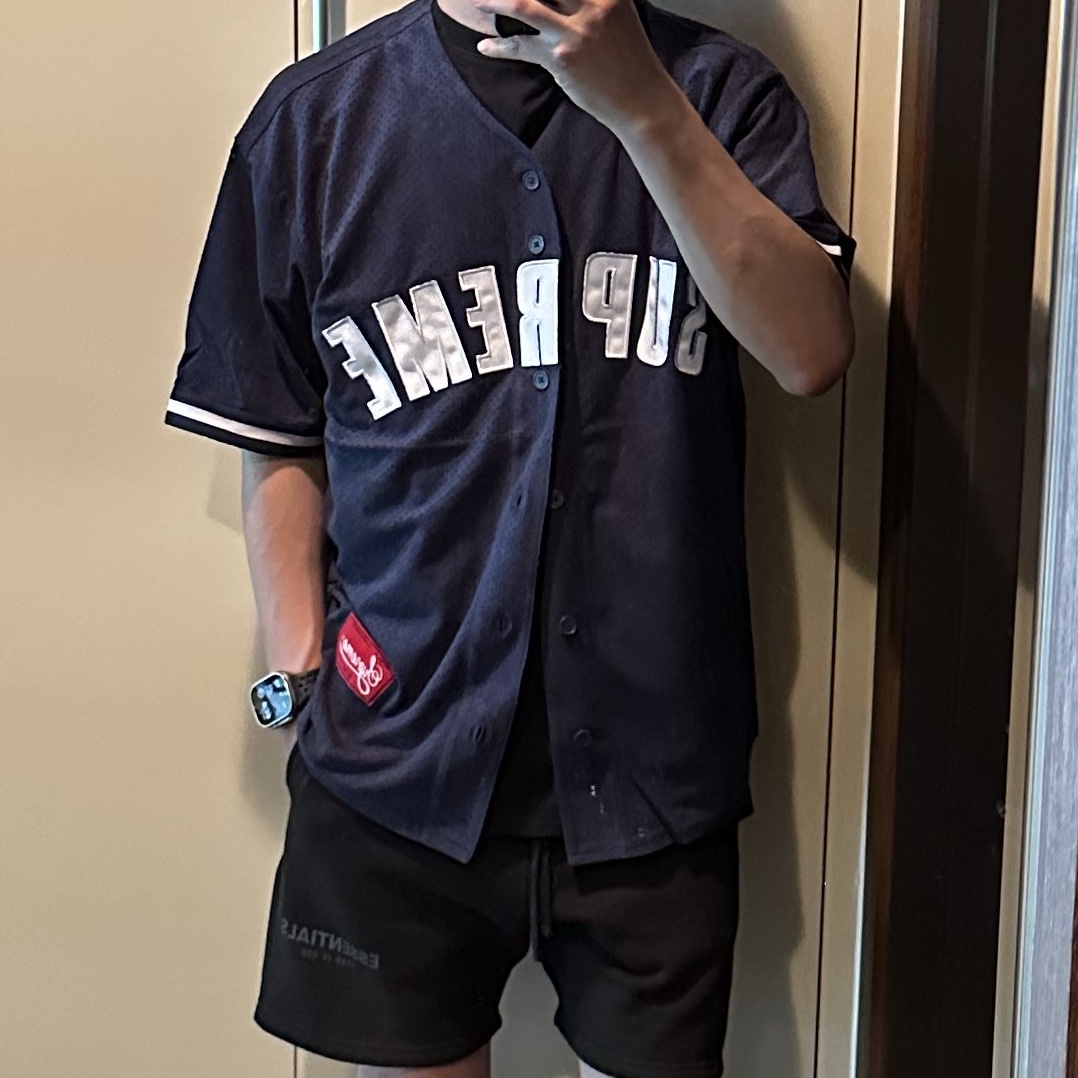 Supreme Ultrasuede Mesh Baseball Jersey Navy - 24SS, Nike Air Max 95 OG Neon 착용 스타일 - 3