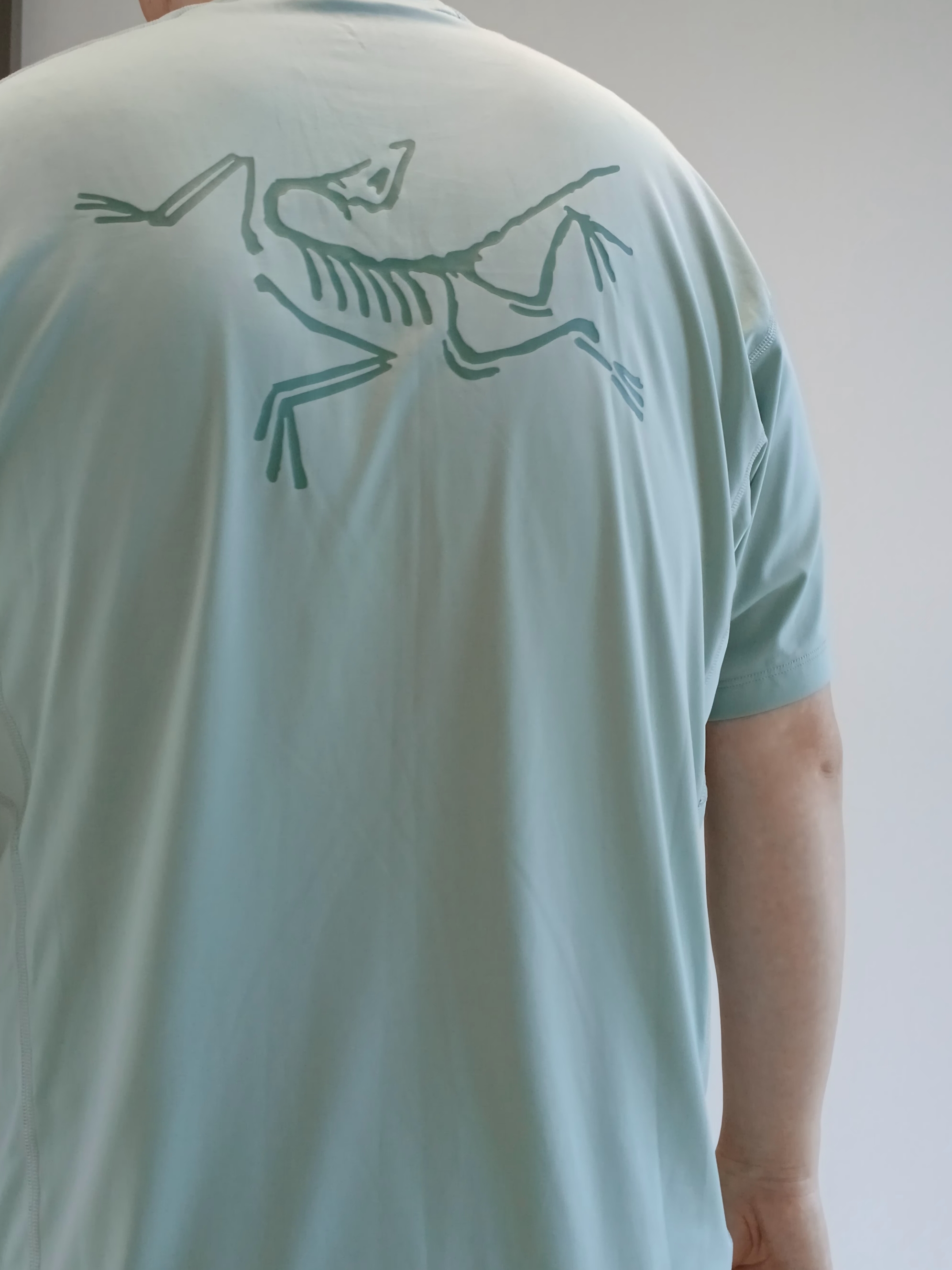 Arc'teryx Motus Arcword Crew SS T-Shirt Stone Green Heather 착용 스타일 - 3