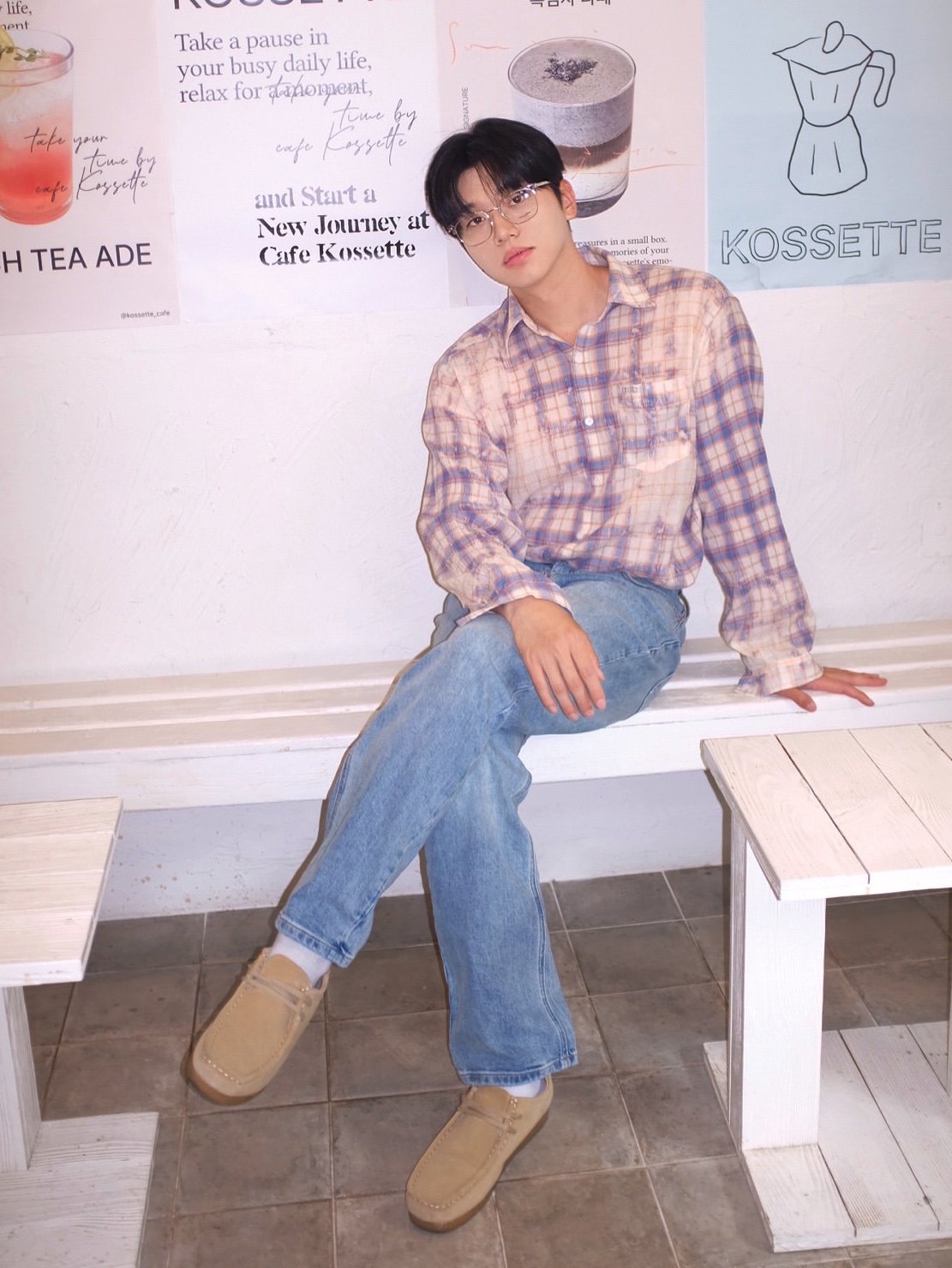 GRAILZ Bleached Plaid Summer Shirts Blue 착용 스타일 - 2