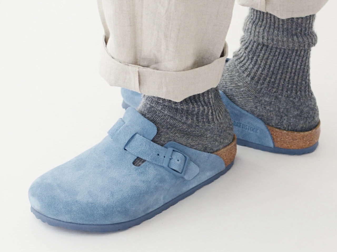 Birkenstock Boston BS Suede Leather Elemental Blue - Regular 착용 스타일 - 1