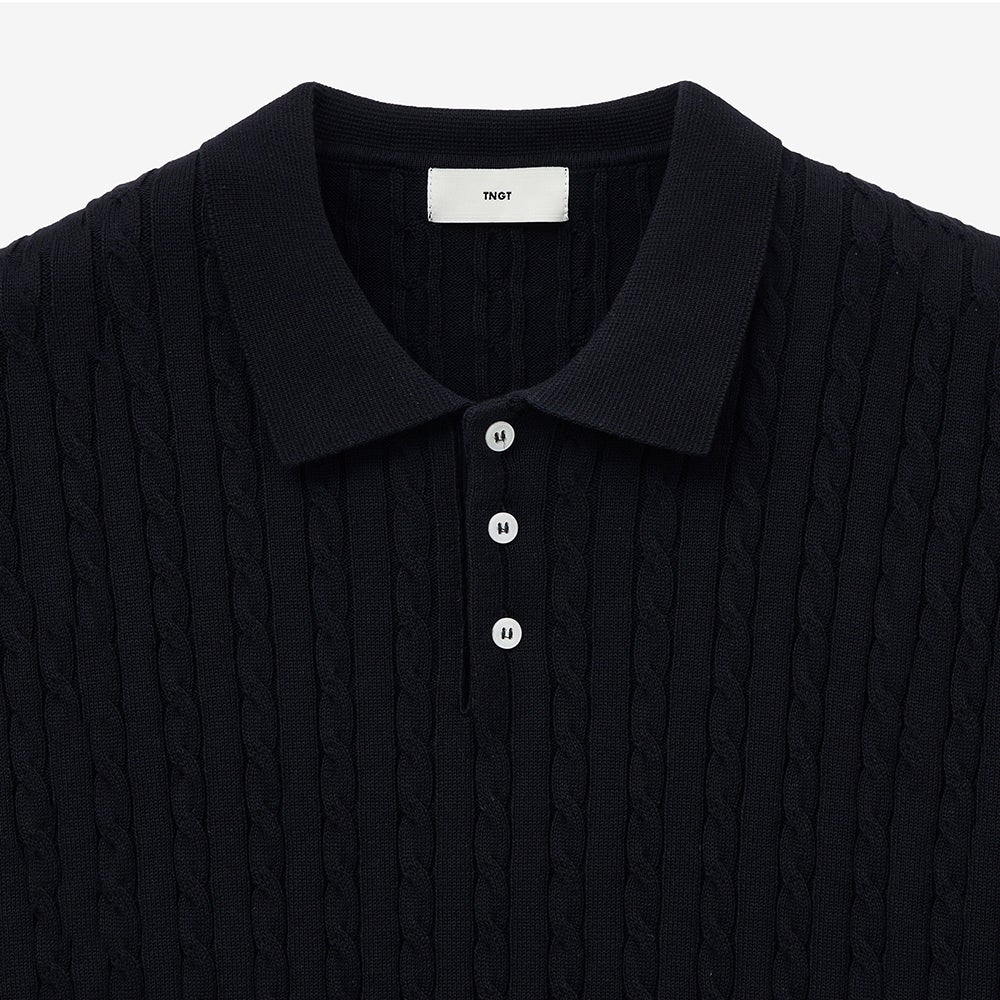 TNSW5E206N2 TNGT Cable Polo Knit Top Navy - #3