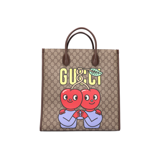 ITMDIM4FTOUH GUCCI Cherry Tote Bag GG Supreme Canvas Beige Ebony Multi