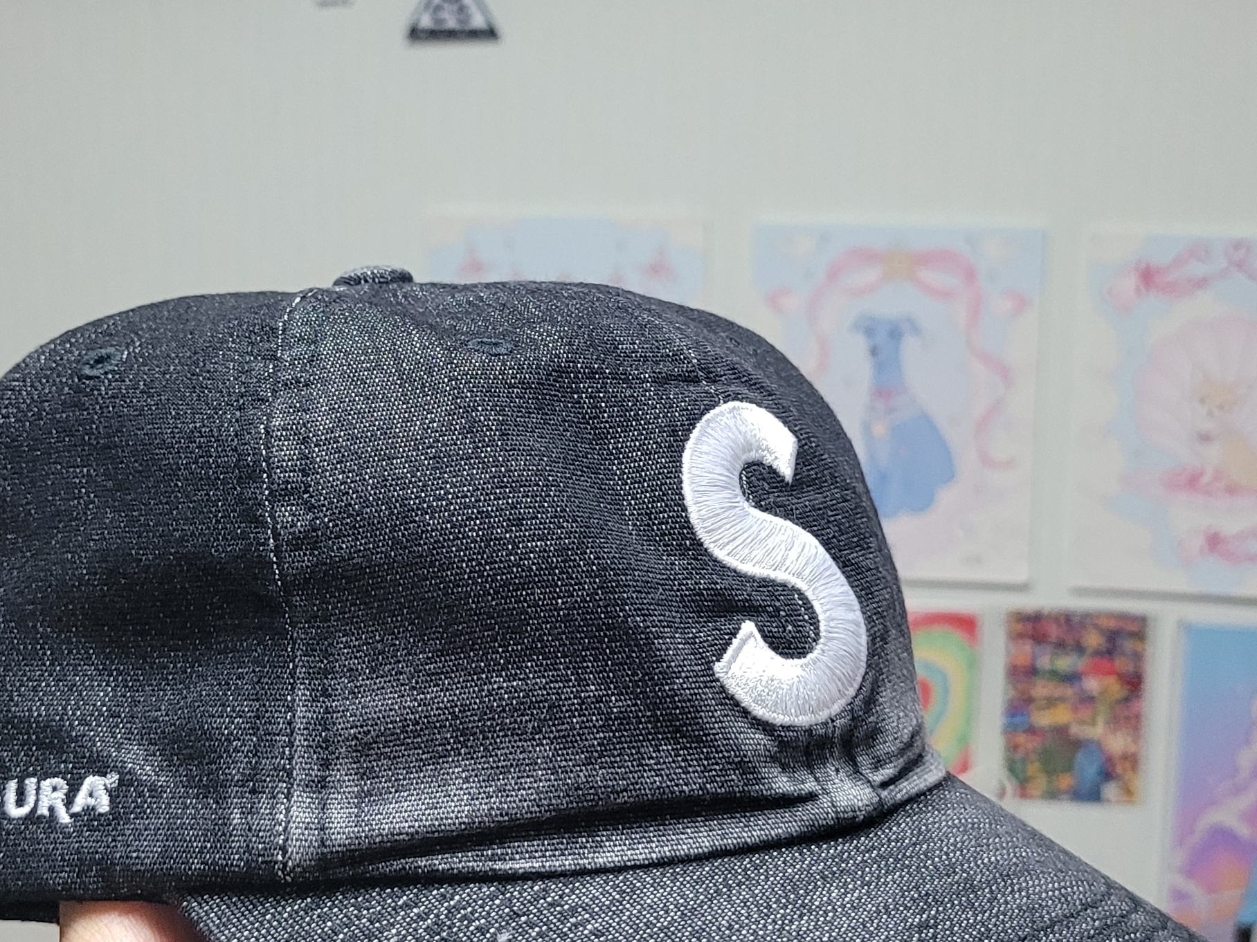 Supreme Cordura Denim S Logo 6-Panel Black - 25SS 착용 스타일 - 1