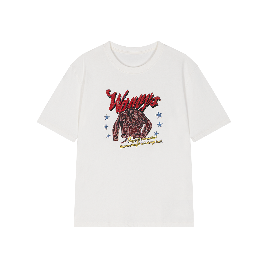 Waviness25260 Waviness Leather Jacket Graphic T-Shirts White