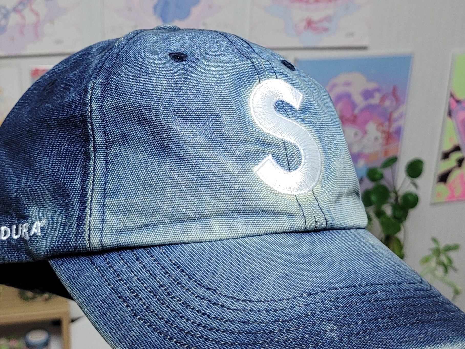 Supreme Cordura Denim S Logo 6-Panel Bleached Indigo - 25SS 착용 스타일