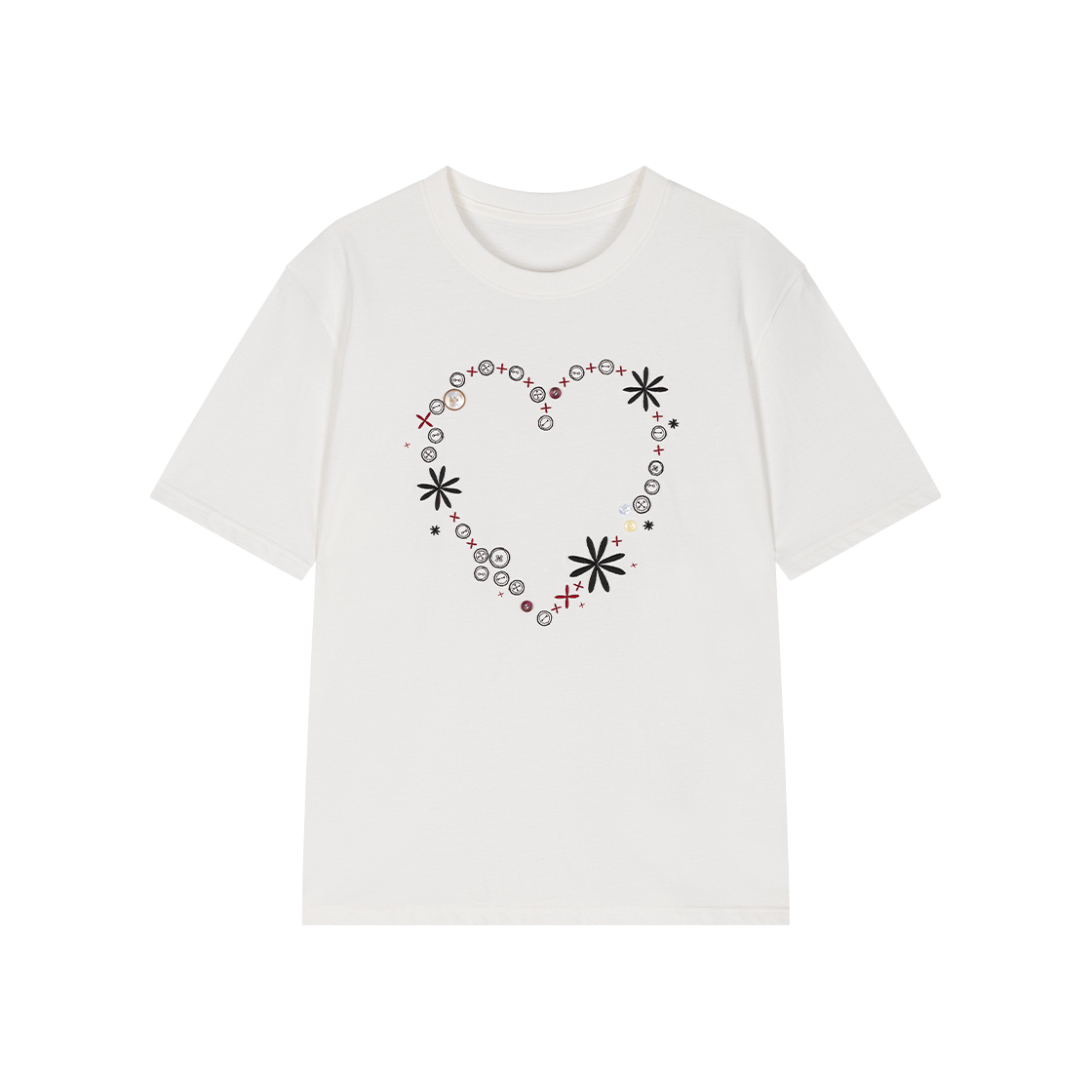 웨이비니스 하트 버튼 티셔츠 화이트(Waviness Heart Button T-Shirts White) - 1