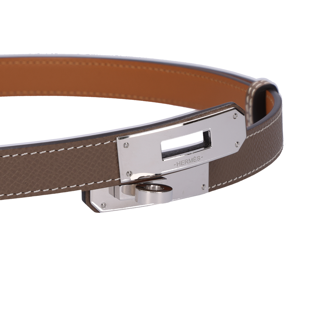 ITP3DJDEL9LF Hermes Kelly 18 Belt in Epsom Leather, Etoupe with Palladium Hardware and W Engraving - #4