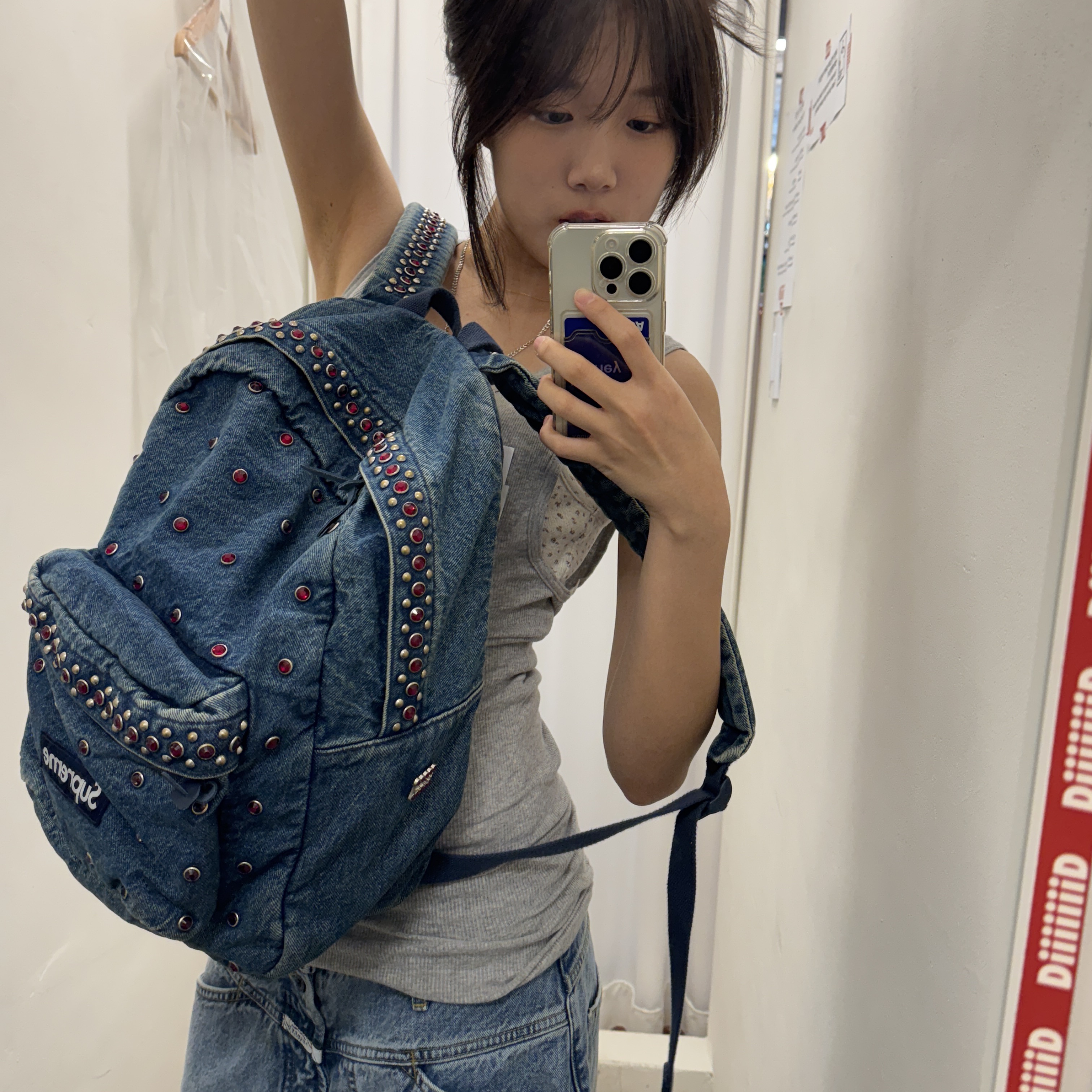 Supreme x B.B. Simon Denim Backpack Washed Indigo - 25SS, Stussy Swirly S Chain Sterling Silver 착용 스타일 - 9