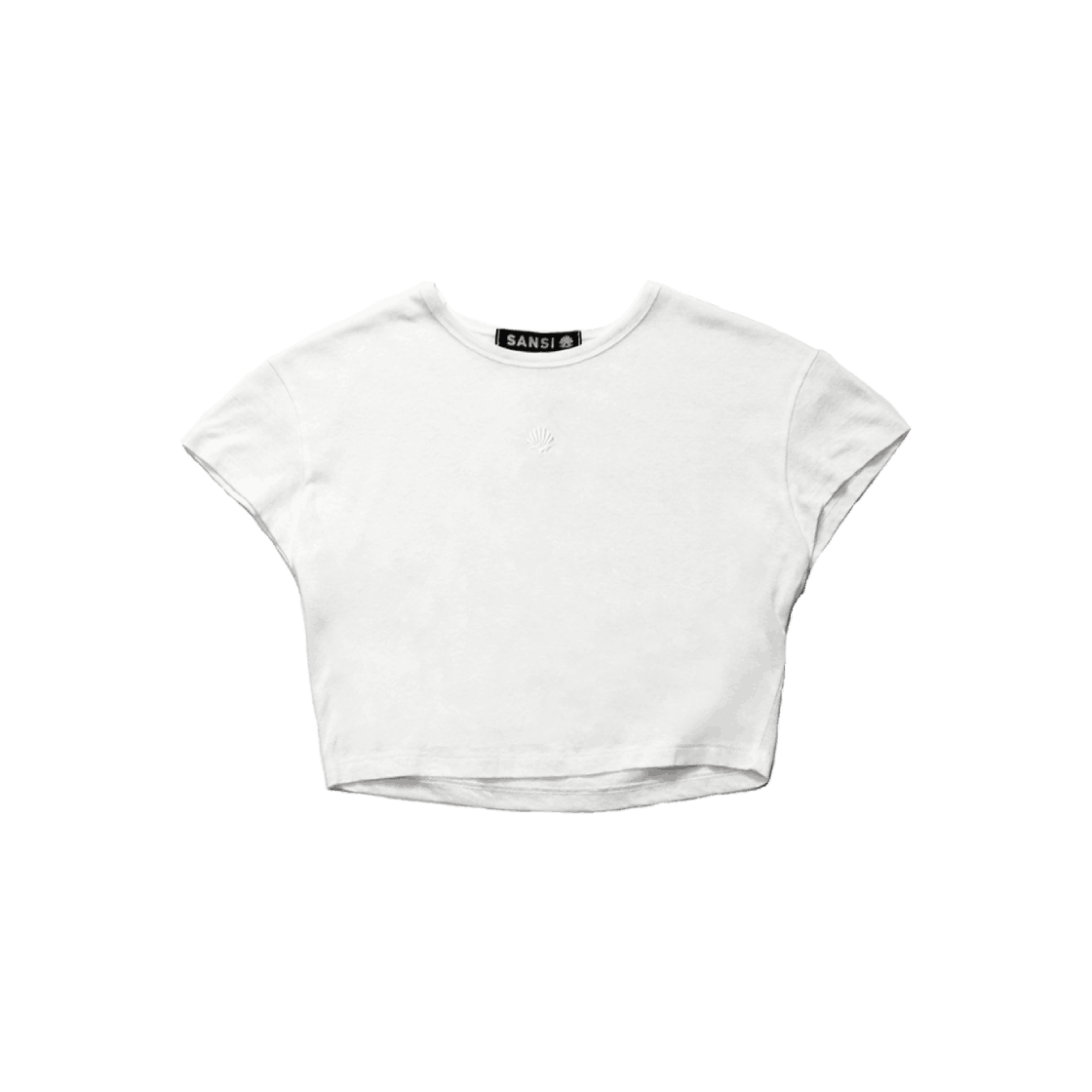 산시 쉘로고 크롭 티셔츠 화이트(SANSI Shell Logo Crop T-Shirts White)