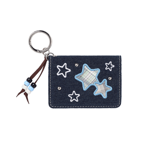 CV2FMUAB99CBL CAVISH x LELBOBROWN Check Applique Denim Wallet Blue
