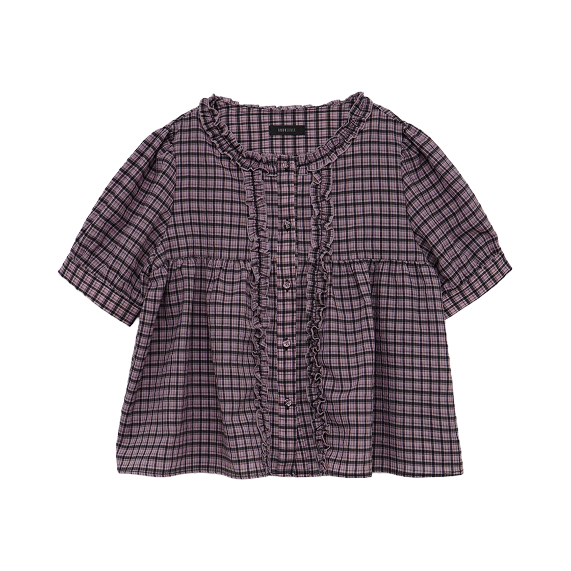 KS5BRSH003PI Kookeesee Check Frill Blouse Pink