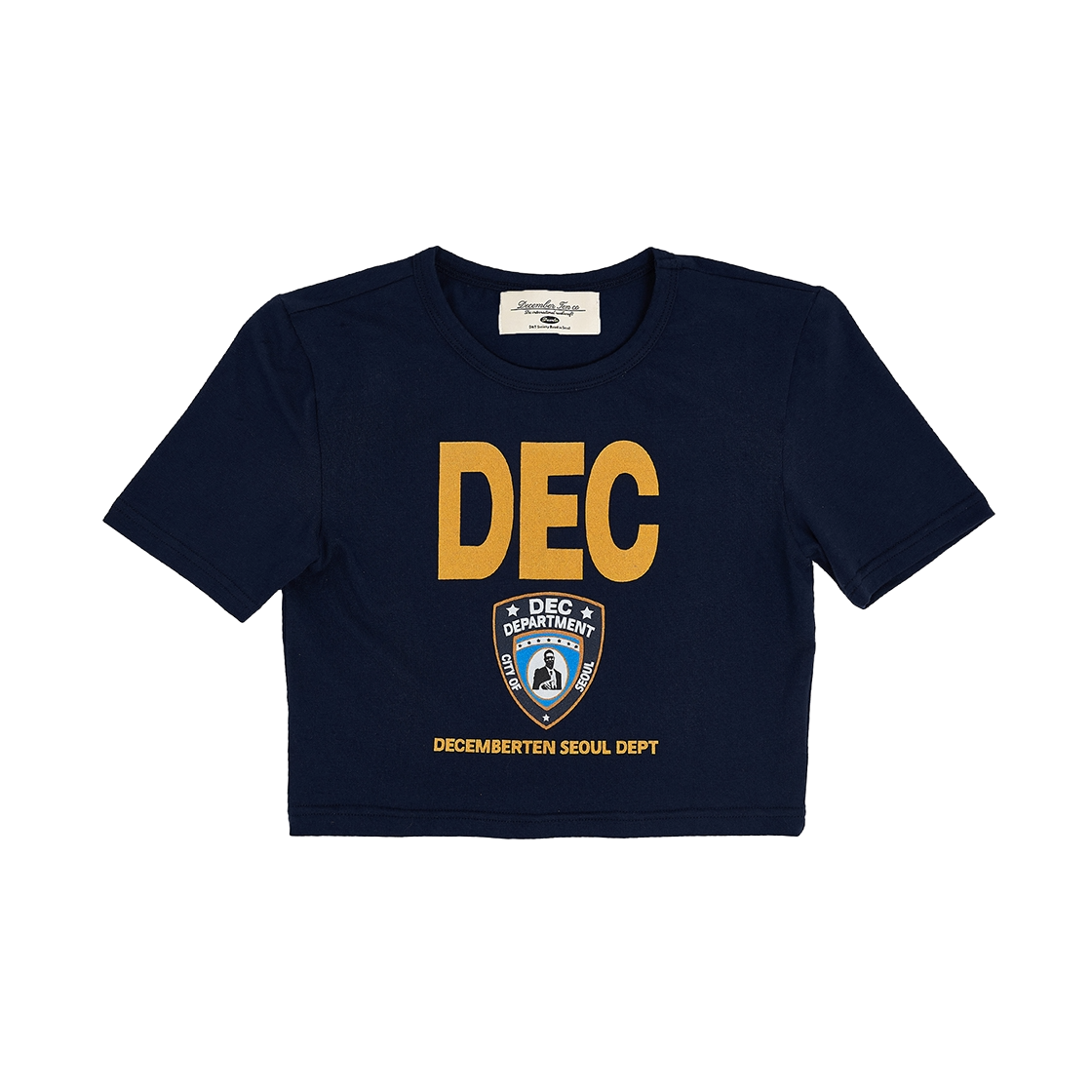 25SS10 December Ten Police DTP Short Sleeve Crop T-Shirt Navy