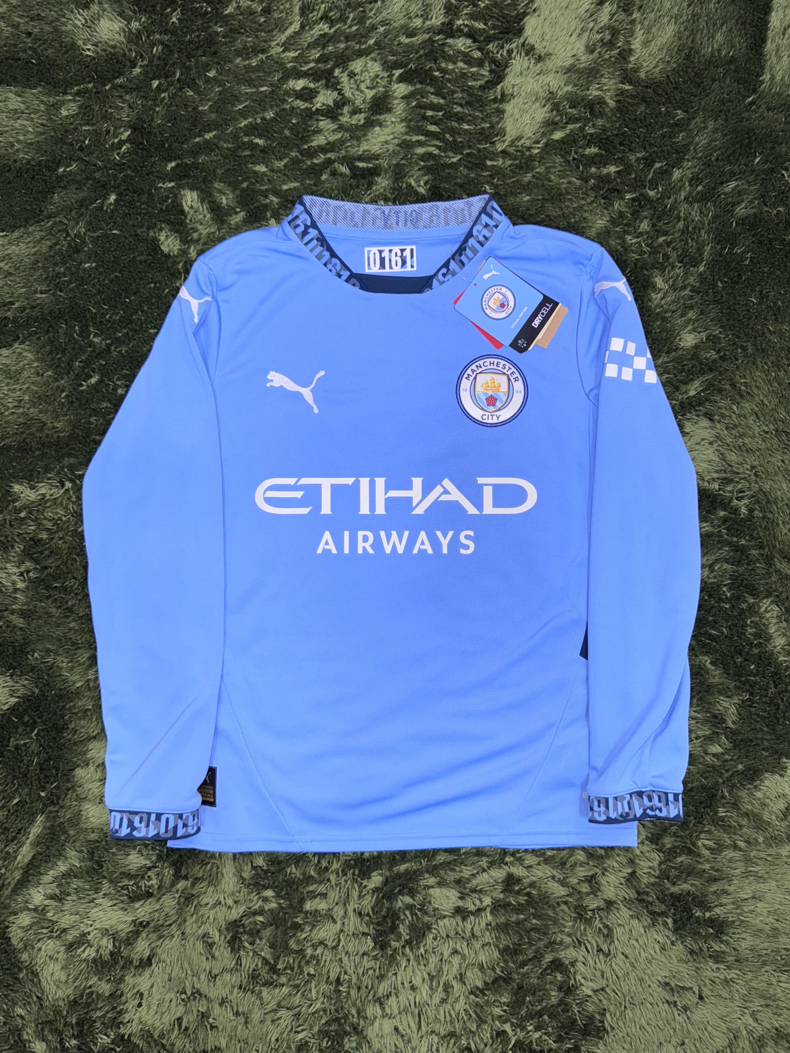 (Kids) Puma MCFC 2024/25 Home Replica LS Jersey Team Light Blue Marine Blue (Non Marking Ver.) 착용 스타일 - 1