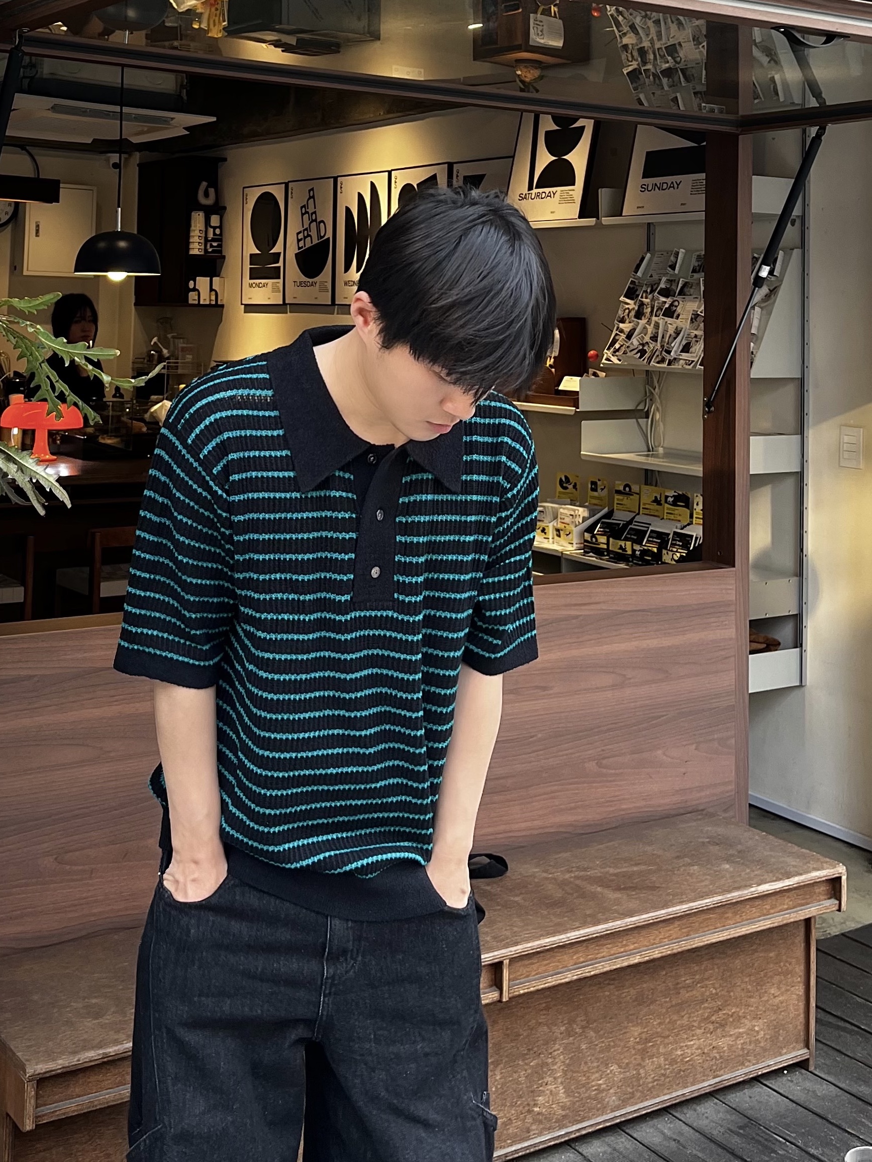 noun Side Line Cargo Denim Pants Black 착용 스타일 - 5